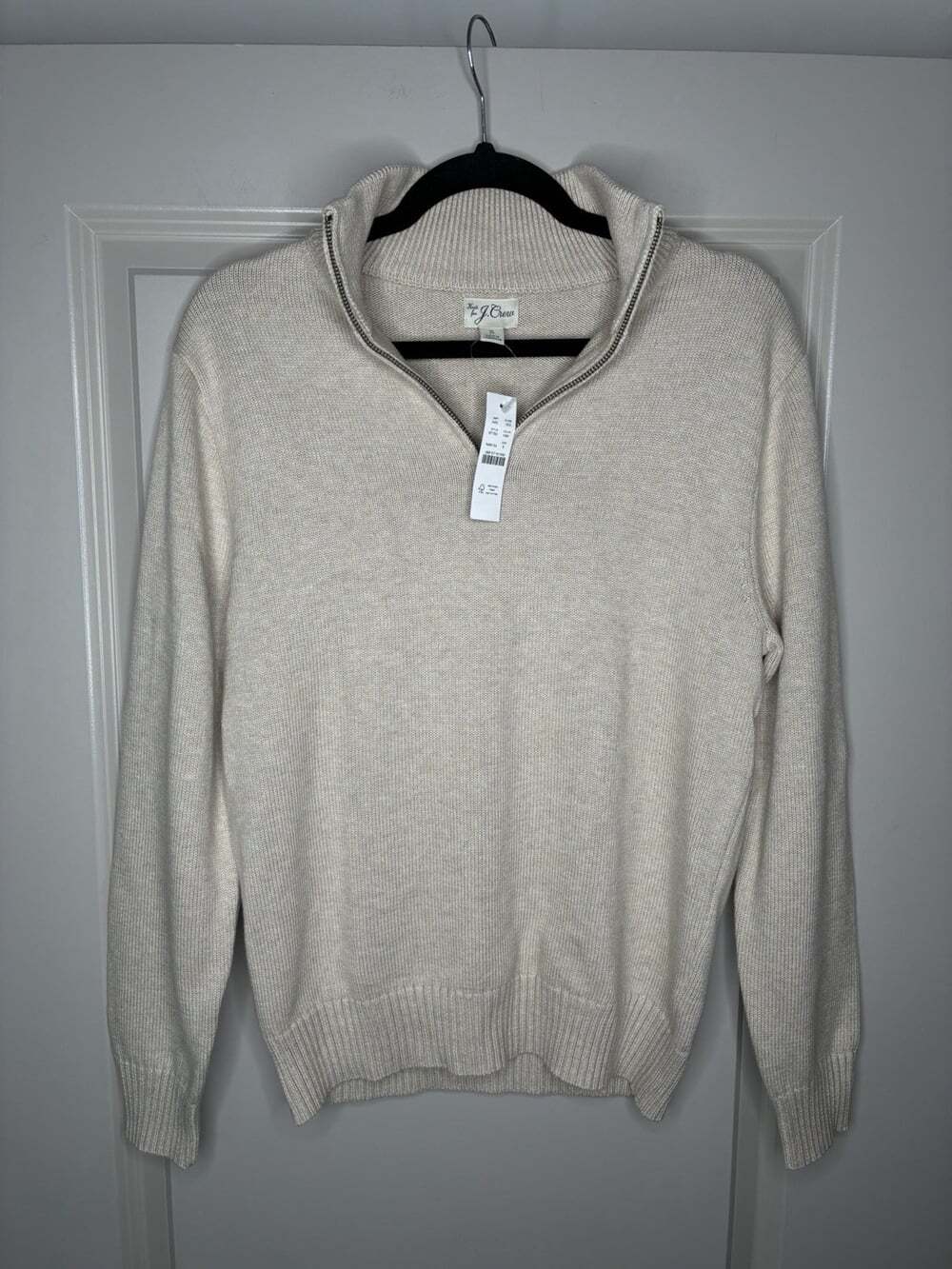 J Crew NWT Heritage Cotton Quarter Zip Sweater in Heather Sand Men's Small - Picture 3 of 8